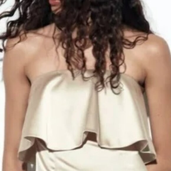 NWT Zara Limited Edition Strapless Satin Effect Ruffled Dress.  SZ XS. - Picture 8 of 9